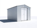 Casetas de jardín metálica 250 x 180 x 210 cm - gris claro y blanco - doble puerta y tejado a dos aguas