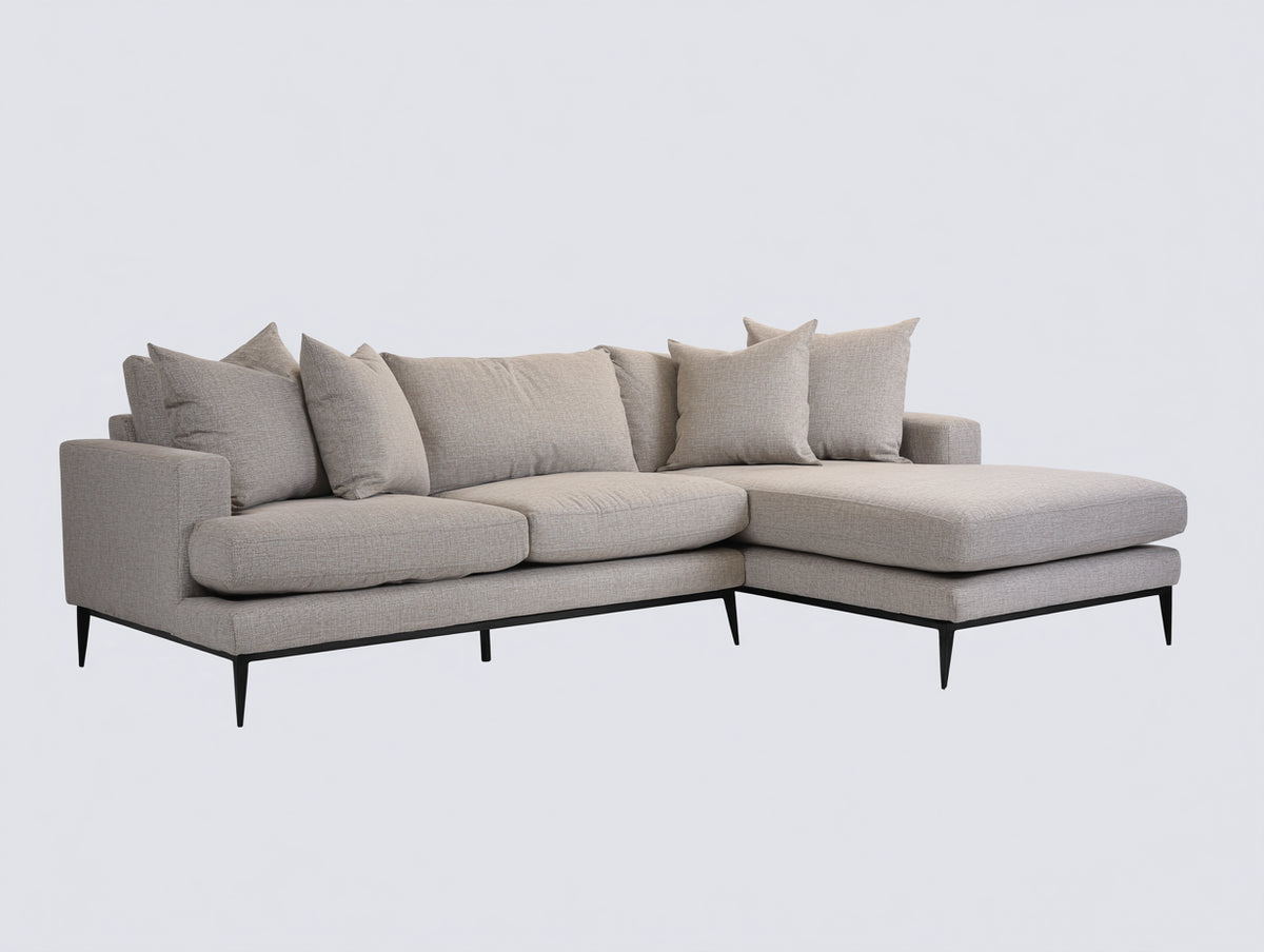 Sofás de esquina tapizado en tejido 285x175x86 cm - beige grisáceo - diseño contemporáneo con chaise longue