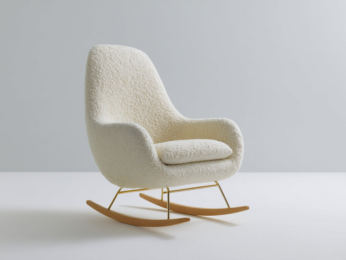 Mecedoras tapizadas 78 x 92 x 96 cm - blanco crema y madera natural - asiento acolchado con base curva