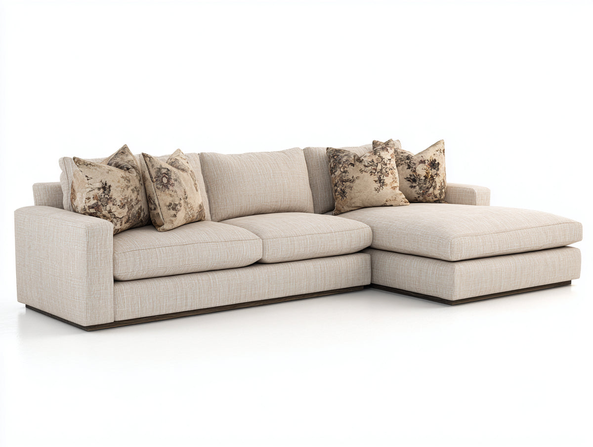 Sofás de esquina tapizado en tejido 285x170x88 cm - Beige y marrón - Diseño modular con chaise longue