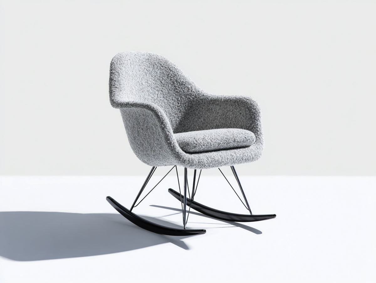 Mecedora tapizada en tejido bouclé 75x88x91 cm - Gris y negro - Respaldo envolvente y patines metálicos