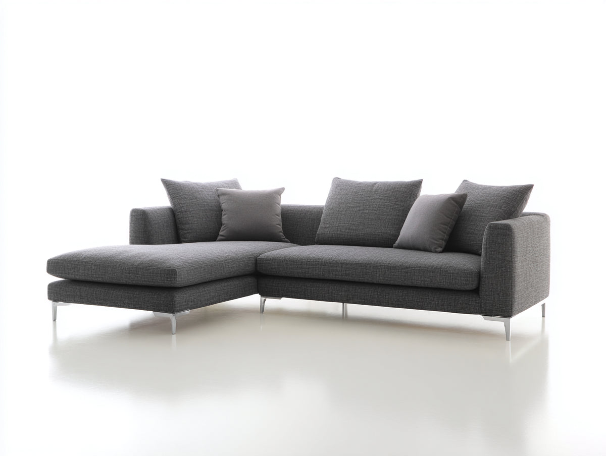 Sofás de esquina tapizados 270 x 168 x 84 cm - gris oscuro - diseño moderno con chaise longue y patas metálicas