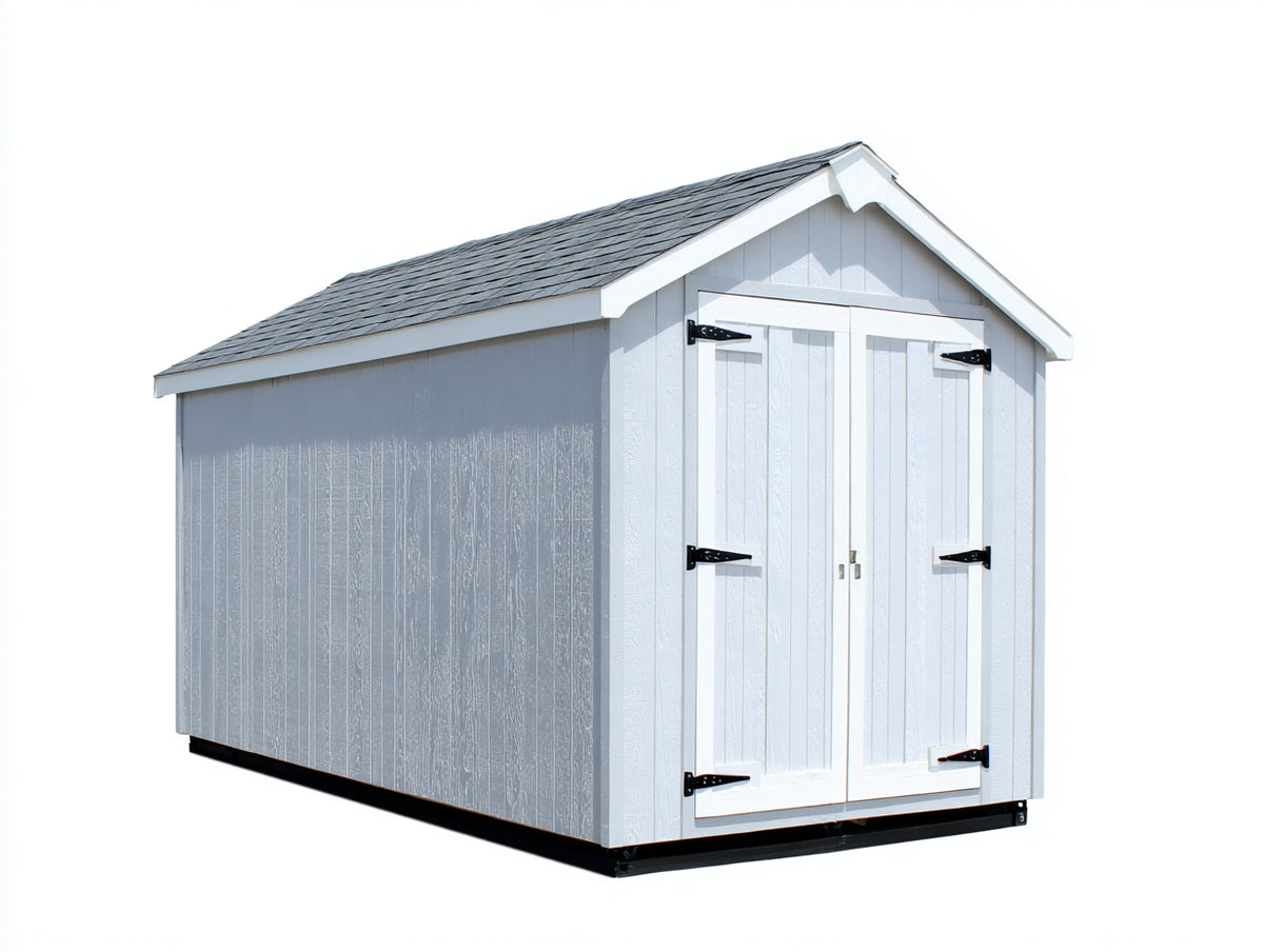 Casetas de jardín de madera 240x180x215 cm - gris claro y blanco - techo a dos aguas con doble puerta