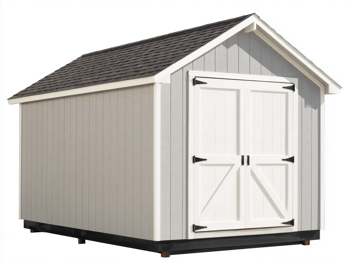 Casetas de jardín de madera 240 x 180 x 220 cm - gris claro y blanco - doble puerta con tejado a dos aguas