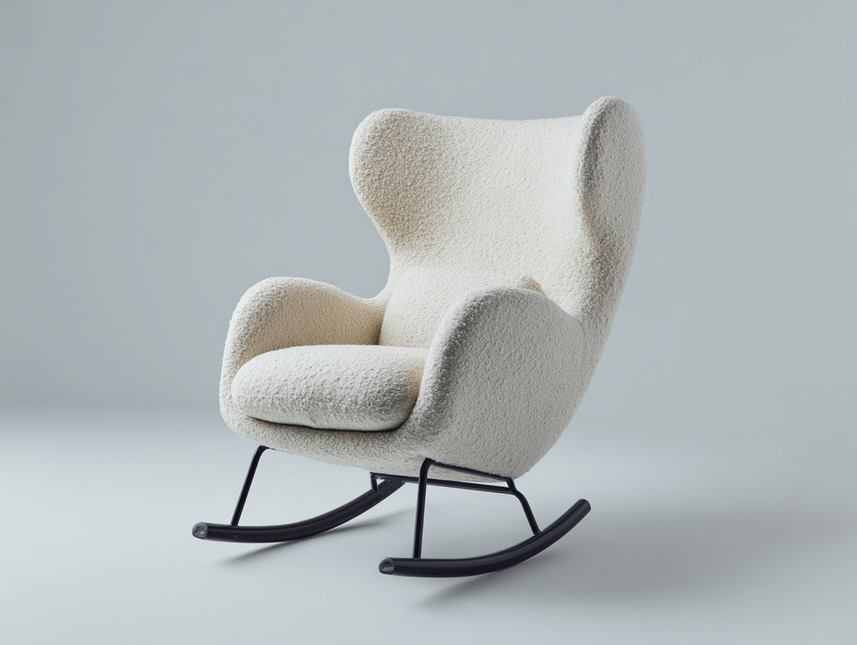 Mecedoras tapizadas 82 x 95 x 110 cm - Blanco crema y negro - Respaldo alto envolvente con base curva de balanceo