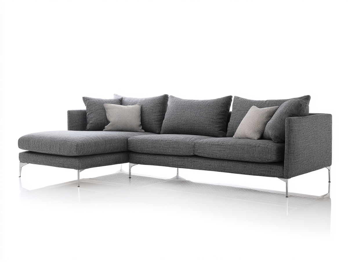 Sofás de esquina tapizado 280 x 175 x 82 cm - Gris oscuro y metal plateado - Chaise longue con diseño moderno elevado