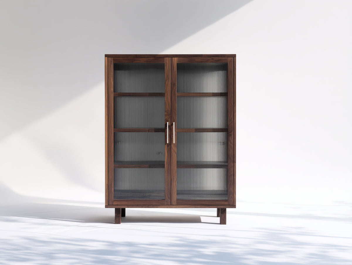 Vitrina de madera 110x40x150 cm - marrón oscuro y vidrio ahumado - 2 puertas con 4 baldas interiores