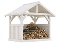 Leñero de exterior de madera 180x120x185 cm - blanco - con techo a dos aguas