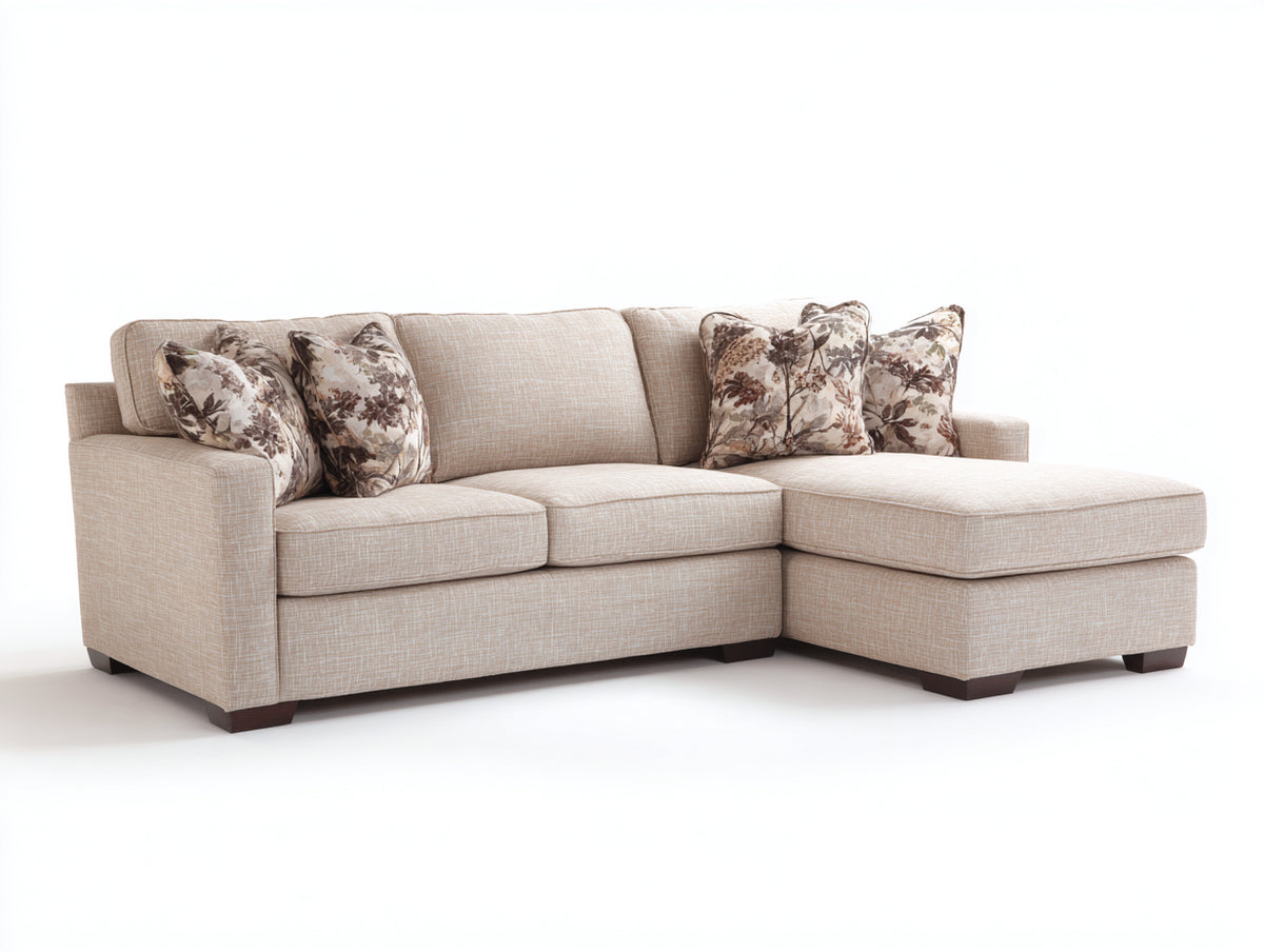 Sofás de esquina tapizados 268 x 165 x 86 cm - beige - diseño con chaise longue y asiento acolchado