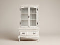 Vitrina de madera 86 x 42 x 172 cm - blanco envejecido - 2 puertas acristaladas y 1 cajón