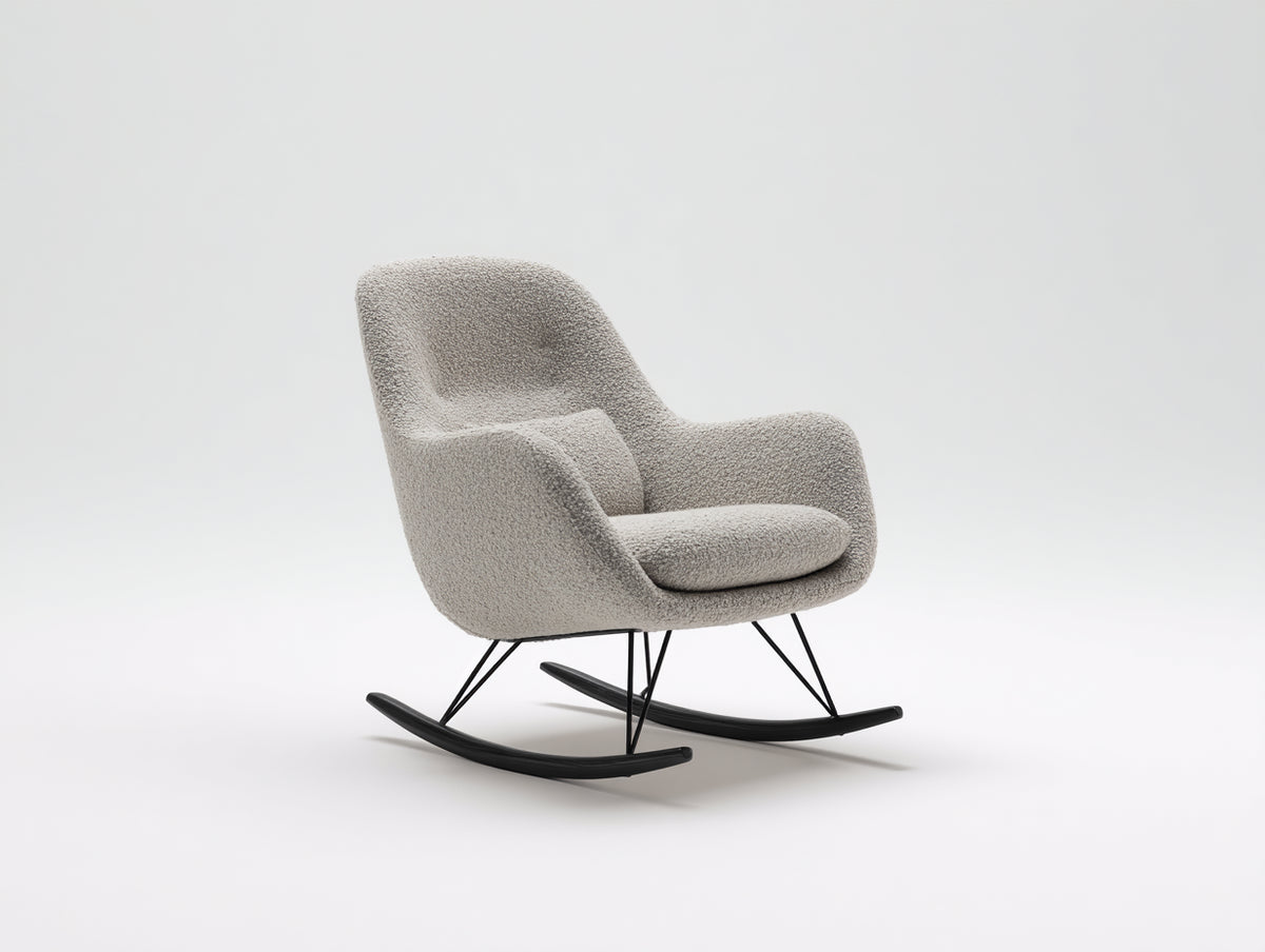 Mecedoras tapizadas 79 x 91 x 94 cm - gris claro y negro - respaldo alto con base de balanceo
