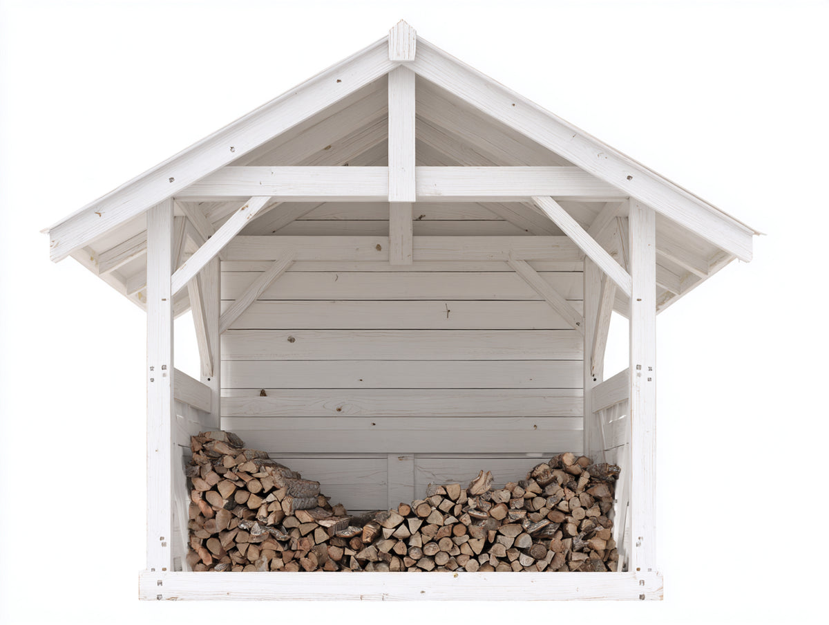 Leñero de exterior de madera 180x80x180 cm - Blanco - Cubierta inclinada para almacenamiento