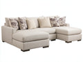 Sofás de esquina tapizado 285 x 190 x 88 cm - Beige y madera oscura - Diseño envolvente con doble zona de descanso